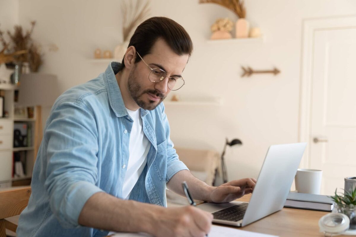 Skip tracing specialist using a secure database to locate a hard-to-find individual.